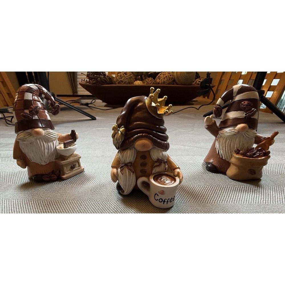 Coffee Time Gnome - Whimsical Coffee Statue Resin Set Of 3